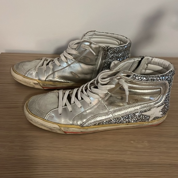 Golden Goose Women's Slide Glitter High Top Sneakers Size 41 - Picture 2 of 8